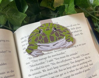 Pacman Frog Magnetic Bookmark | Green Brown, Book Lover Gift