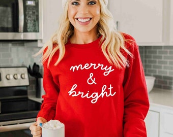 Merry & Bright Christmas Sweatshirt | Women's Christmas Sweatshirt | Merry Christmas Sweatshirt | Merry and Bright Christmas Sweater