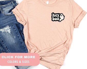 Hey Boo Halloween T-Shirt / Cute Halloween Ghost Shirt / T-shirt Halloween da donna / Boo Halloween Party Shirt / Ghost Halloween Shirt