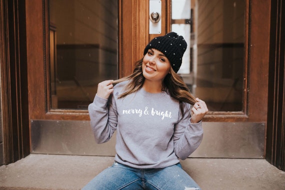 Merry & Bright - Christmas Sweatshirt | Holiday Sweatshirt | Fun Christmas Shirt | Women's Holiday Sweatshirt | Men's Holiday Sweatshir