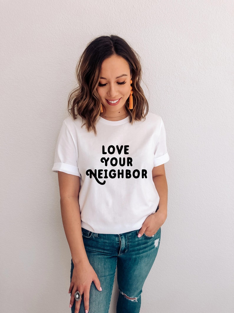 The KINDNESS Collection Love Your Neighbor Graphic T-Shirt Women's Graphic Tee Be Kind Shirt Kindness T-Shirt Men's Graphic Tee White