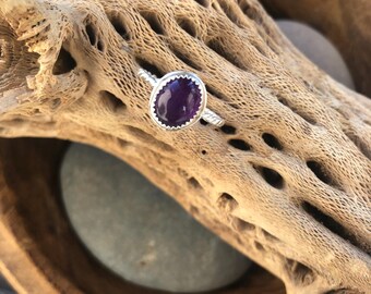 Dainty Amethyst Sterling Silver Ring - Size 7