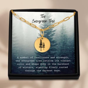 Collana con albero di pino, forza e determinazione, collana ispiratrice, gioielli di montagna e natura, regalo di Natale premuroso per lui