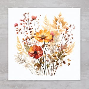 Autumn Fall Wild Flowers Fabric Panel A57, Square Quilt Fabric, Craft Sewing Quilt Block, Quilting Square, Applique Panel, Fabric Crafts