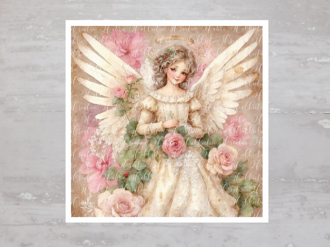 Angel Panel Shabby Floral Rose Christmas Angel Fabric Panel A469, Quilting Square ...