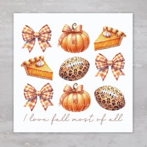 I Love Fall Pumpkin Pie Bow Quilt Fabric Panel A104, Square Quilt Fabric, Craft Sewing Quilt Block, Quilting Square, Clothing Applique Panel