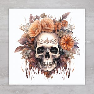 Halloween Floral Skeleton Skull Quilt Fabric Panel A18, Quilting Fabric Block For Sewing, Upcycled Clothing Applique, Pillow, Junk Journal