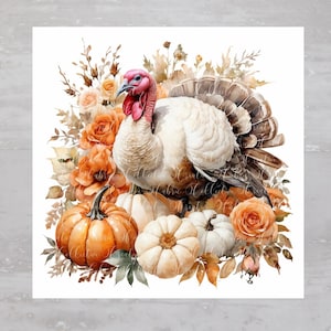 Thanksgiving Fall Turkey Pumpkin Fabric Panel A334, Square Fabric, Craft Sewing Quilt Block, Quilting Square, Clothing Applique Panel