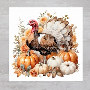 Thanksgiving Turkey In Pumpkin Patch Fabric Panel A336, Quilting Square, Quilt Sewing Block, Clothing Applique Panel Junk Journal Fabric