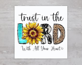 Trust In The Lord Christian Faith Fabric Panel A80, Square Quilt Fabric, Craft Sewing Quilt Block, Quilting Square Clothing Applique Panel