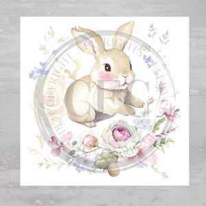 Cute Floral Baby Easter Bunny Rabbit Fabric Panel A715, Quilting Square, Quilt Sewing Block, Clothing Applique Pillow Panel Crafting Fabric
