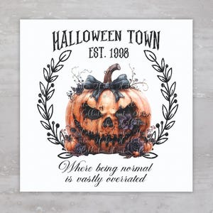 Halloween City Est 1998 Scary Pumpkin Fabric Panel A12, Quilting Fabric Block For Sewing, Upcycled Clothing Applique, Pillows, Junk Journal