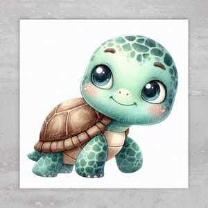 Gender Neutral Nursery Baby Turtle Quilt Fabric Panel A119, Square Fabric Craft Sewing Quilt Block, Quilting Square, Clothing Applique Panel