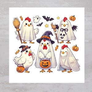 Halloween Cute Chicken Ghost Fabric Panel A252, Craft Quilt Fabric, Quilt Sewing Block, Clothing Applique Panel, Junk Journal Fabric