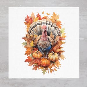 Thanksgiving Fall Harvest Pumpkin Turkey Fabric Panel A209, Quilting Square, Quilt Sewing Block, Clothing Applique Panel Junk Journal Fabric