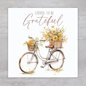 Be Grateful Fall Bike Fabric Panel A53, Square Quilt Fabric, Craft Sewing Quilt Block, Quilting Square, Applique Panel, Fabric Crafts