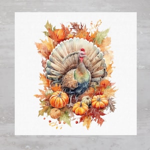 Autumn Thanksgiving Harvest Leaf Turkey Fabric Panel A208, Quilting Square, Quilt Sewing Block, Clothing Applique Panel, Junk Journal Fabric