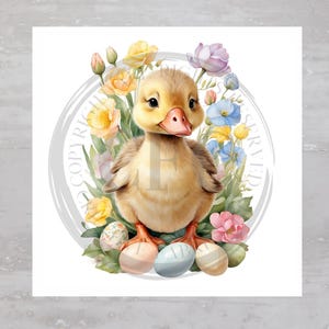 Pretty Cottage Floral Easter Duck Fabric Panel A689, Quilting Square, Quilt Sewing Block, Clothing Applique Pillow Panel Crafting Fabric
