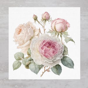 Romantic Home Antique Vintage Cabbage Roses Fabric Panel A199, Quilting Square, Quilt Sewing Block, Clothing Applique Panel, Craft Fabric
