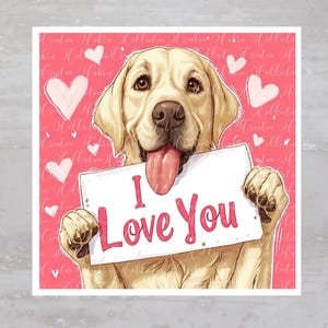 Golden Retriever I Love You Valentines Fabric Panel A517, Quilting Square, Quilt Sewing Block, Clothing Applique, Panel Junk Journal Fabric