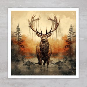 Hunting Antler Deer Buck In Nature Fabric Panel A82, Square Quilt Fabric, Craft Sewing Quilt Block, Quilting Square Clothing Applique Panel