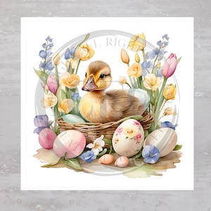 Spring Floral Easter Duckling Fabric Panel A686, Quilting Square, Quilt Sewing Block, Clothing Applique Pillow Panel Crafting Fabric