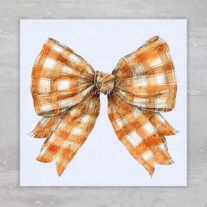 Autumn Fall Halloween Orange Plaid Bow Fabric Panel A154, Square Fabric, Craft Sewing Quilt Block, Quilting Square, Clothing Applique Panel
