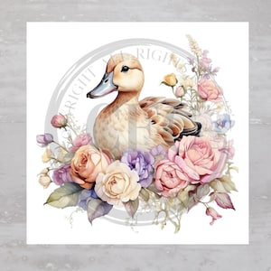 Spring Easter Saxony Duck Roses Fabric Panel A735, Quilting Square, Quilt Sewing Block, Clothing Applique Pillow Panel Crafting Fabric