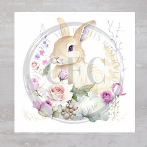 Soft Cottagecore Easter Floral Bunny Fabric Panel A719, Quilting Square, Quilt Sewing Block, Clothing Applique Pillow Panel Crafting Fabric