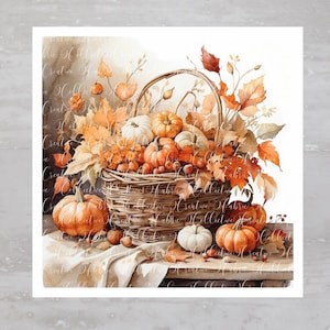 Fall Harvest Leaf Pumpkin Basket Fabric Panel A272, Craft Quilt Fabric, Quilt Sewing Block, Clothing Applique Panel, Junk Journal Fabric