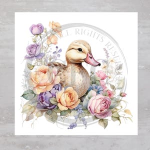 Easter Saxony Duck Romantic Roses Fabric Panel A734, Quilting Square, Quilt Sewing Block, Clothing Applique Pillow Panel Crafting Fabric