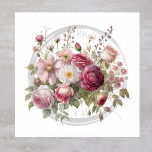 Boho Wildflowers and Roses Floral Fabric Panel A646, Quilting Square, Quilt Sewing Block, Clothing Applique, Pillow Panel, Crafting Fabric