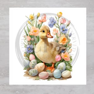 Easter Spring Yellow Duck Floral Egg Fabric Panel A685, Quilting Square, Quilt Sewing Block, Clothing Applique Pillow Panel Crafting Fabric