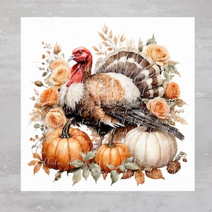 Thanksgiving Fall Turkey And Pumpkins Fabric Panel A335, Craft Sewing Quilt Block, Quilting Square, Clothing Applique Panel, Fabric Square