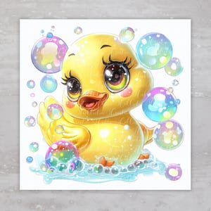 Bath Time Rubber Duck w Bubbles Quilt Fabric Panel A105 Square Quilt Fabric Craft Sewing Quilt Block Quilting Square Clothing Applique Panel