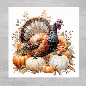 Cottagecore Thanksgiving Turkey Fall Fabric Panel A341, Quilting Square, Quilt Sewing Block, Clothing Applique Panel Junk Journal Fabric