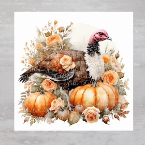 Fall Cottagecore Thanksgiving Turkey Fabric Panel A342, Quilting Square, Quilt Sewing Block, Clothing Applique Panel Junk Journal Fabric