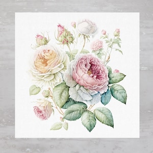 French Country Cottage Bunch of Roses Fabric Panel A204, Quilting Square, Quilt Sewing Block, Clothing Applique Panel, Craft Fabric