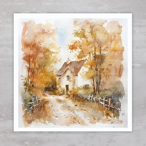 English Cottage Fall Fabric Panel A56, Square Quilt Fabric, Craft Sewing Quilt Block, Quilting Square, Applique Panel, Fabric Crafts