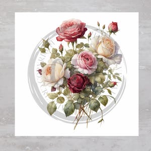 Romantic Cottagecore Floral Roses Fabric Panel A622, Quilting Square, Quilt Sewing Block, Clothing Applique, Panel Junk Journal Fabric