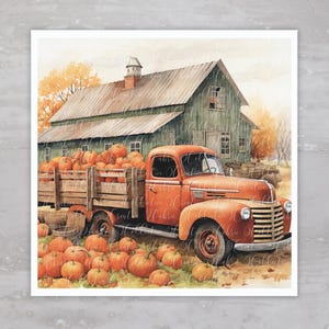 Fall Vintage Farm Pumpkin Truck Fabric Panel A58, Square Quilt Fabric, Craft Sewing Quilt Block, Quilting Square, Applique Panel, Crafts