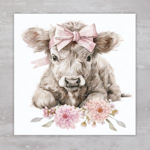 Calf Highland Cow Fabric Panel A51, Square Quilt Fabric, Craft Sewing Quilt Block, Quilting Square, Applique Panel, Fabric Crafts