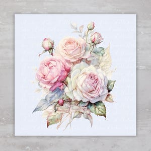 Romantic French Country Chic Pink Roses Fabric Panel A179, Fabric Craft Sewing Quilt Block, Quilting Square, Clothing Applique Panel