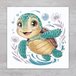 Panneau de tissu bébé tortue de mer, panneau de courtepointe pour chambre d&#39;enfant, bloc de courtepointe pour couture artisanale A31, carré pour quilting, appliqué de vêtements, travaux manuels de tissu