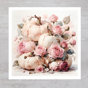 Cottagecore Shabby Chic Pumpkin Roses Fabric Panel A277, Craft Quilt Fabric, Quilt Sewing Block Clothing Applique Panel, Junk Journal Fabric