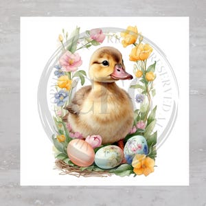 Easter Holiday Floral Eggs Duckling Fabric Panel A688, Quilting Square, Quilt Sewing Block, Clothing Applique Pillow Panel Crafting Fabric