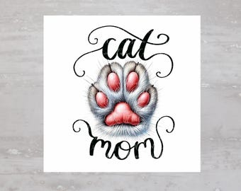 Cat Mom Kitty Cat Kitten Paw Print Fabric Panel A398, Quilting Square, Quilt Sewing Block, Clothing Applique Panel Junk Journal Fabric