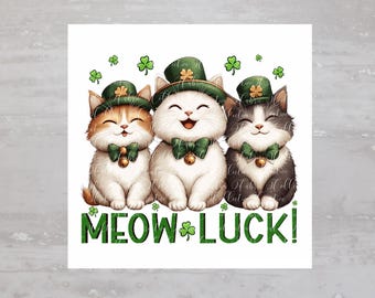 St. Patrick's Day Meow Luck Kitty Cat Fabric Panel A602, Quilting Square, Quilt Sewing Block, Clothing Applique, Panel Junk Journal Fabric