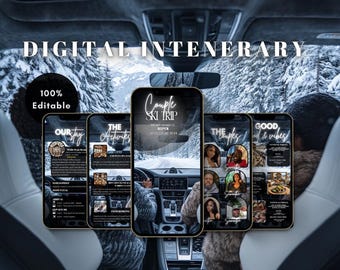 May include: A digital itinerary for a couple's ski trip to Aspen, Colorado. The itinerary includes sections for "Our Stay", "The Activities", "The Couples", and "Good Food & Vibes".