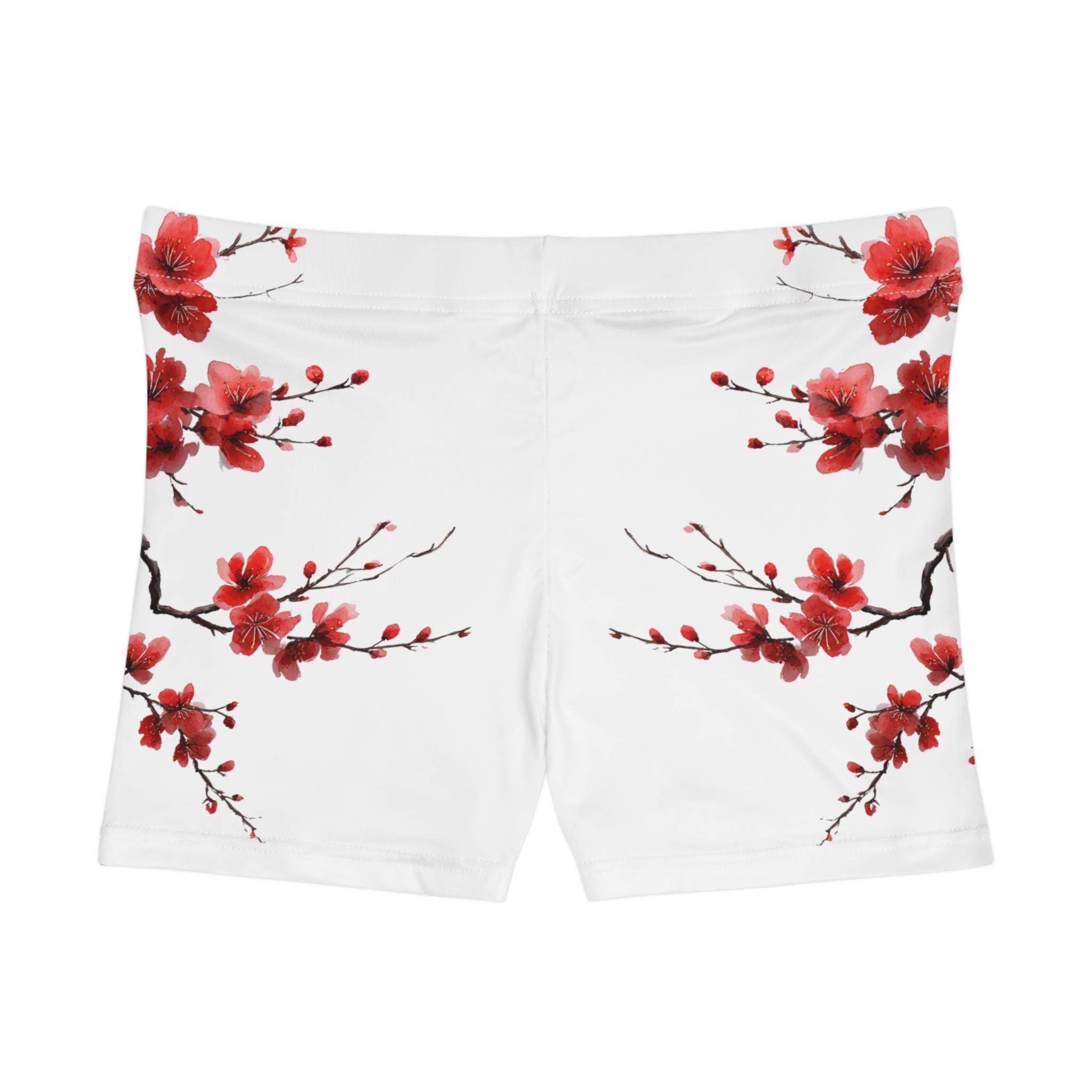 Red Roses Shorts Red Cherry Blossom Shorts | Watercolor Floral Print, Faux Suede Finish ...